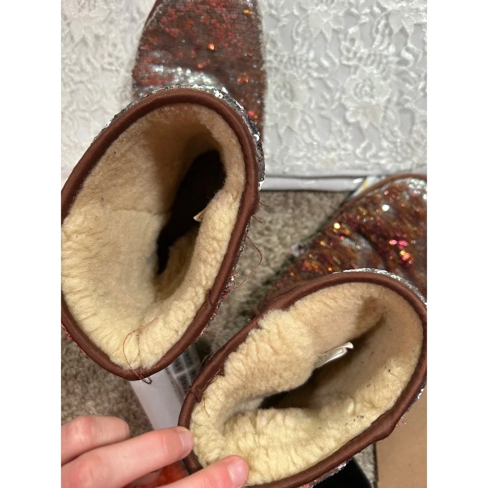 UGG Australia Classic Short Sparkle Sequin Boots Bronze Copper 1057788 Womens 8
